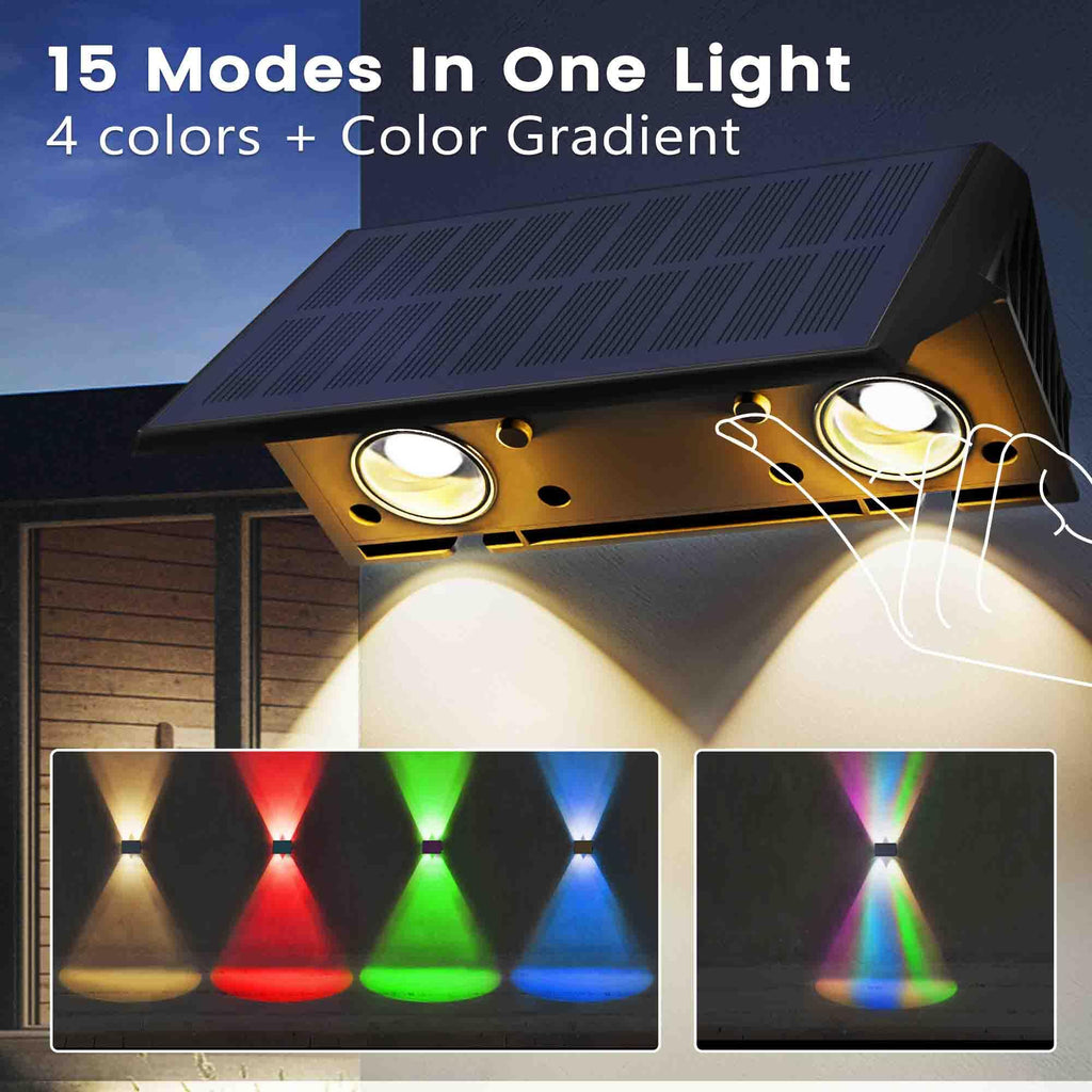 Fence Lights Solar Powered, Multicolor Modes Solar Fence Lights Outdoor IP67 Waterproof, Up and Down Solar Wall