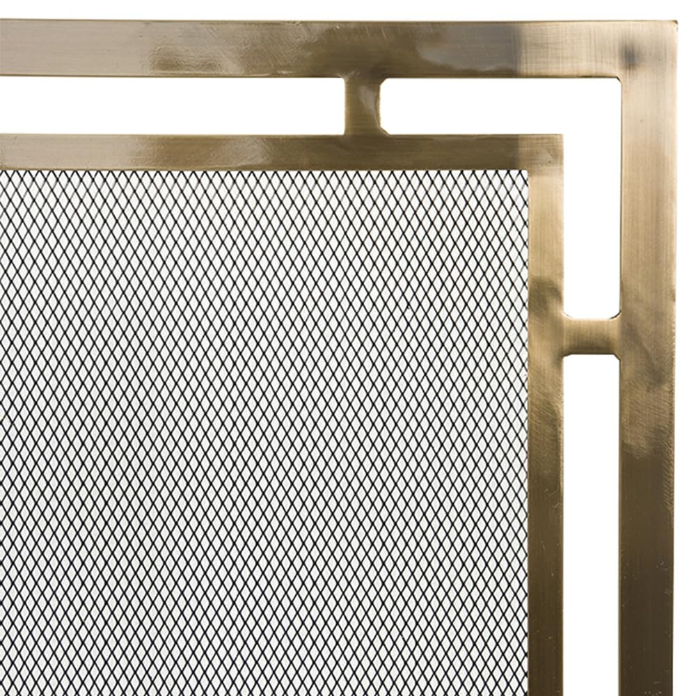 Gatsby Mesh Fireplace Screen in Aged Brass | Single Panel, Heavy-Duty Steel Frame with Powder-Coated Finish | Mesh