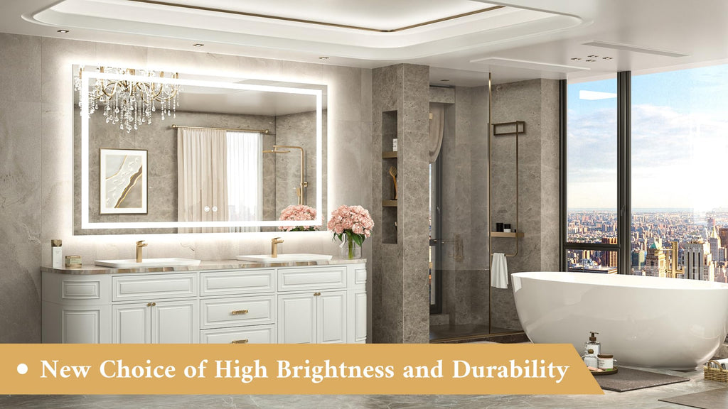 60 x 36 LED Lighted Bathroom Mirror with Lights Wall Mounted, Brighter Front and Backlit Light up Mirror, 3-Color