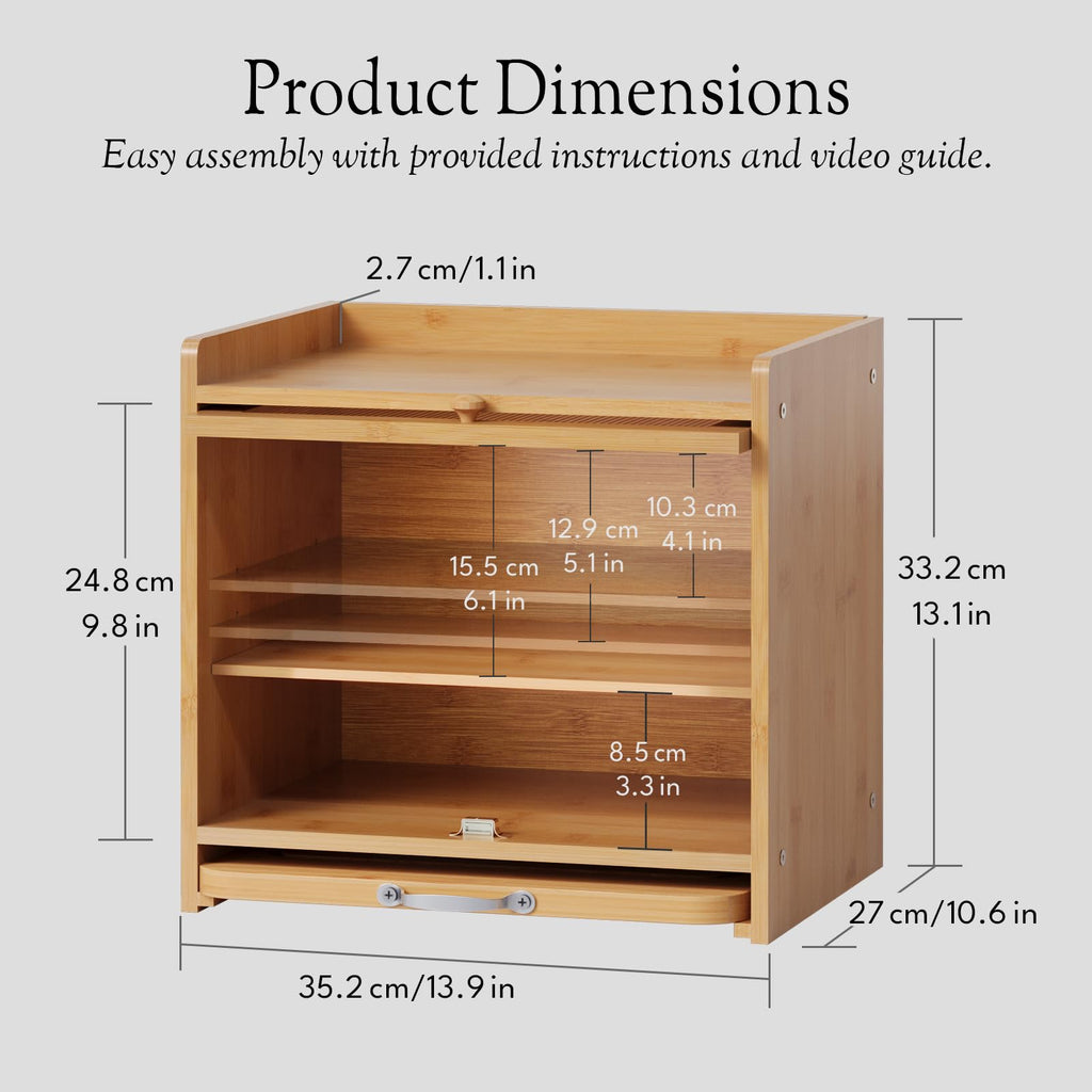 Bread Box - Bamboo, Double Layer, Cutting Board, Kitchen, Natural