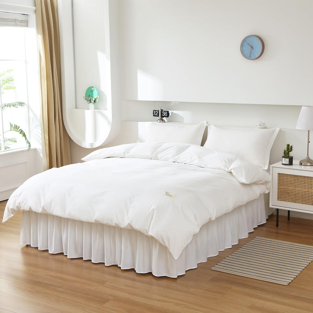 Wrap Around Elastic Bed Skirt for Queen & King Beds, 18" Drop, Natural White