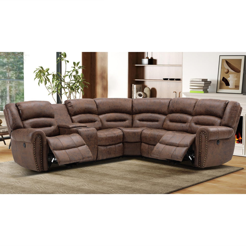 Faux Leather Reclining Sectional Couches, L-Shaped Power Recliner Sofa Corner Sectional Couch Home Furniture Set