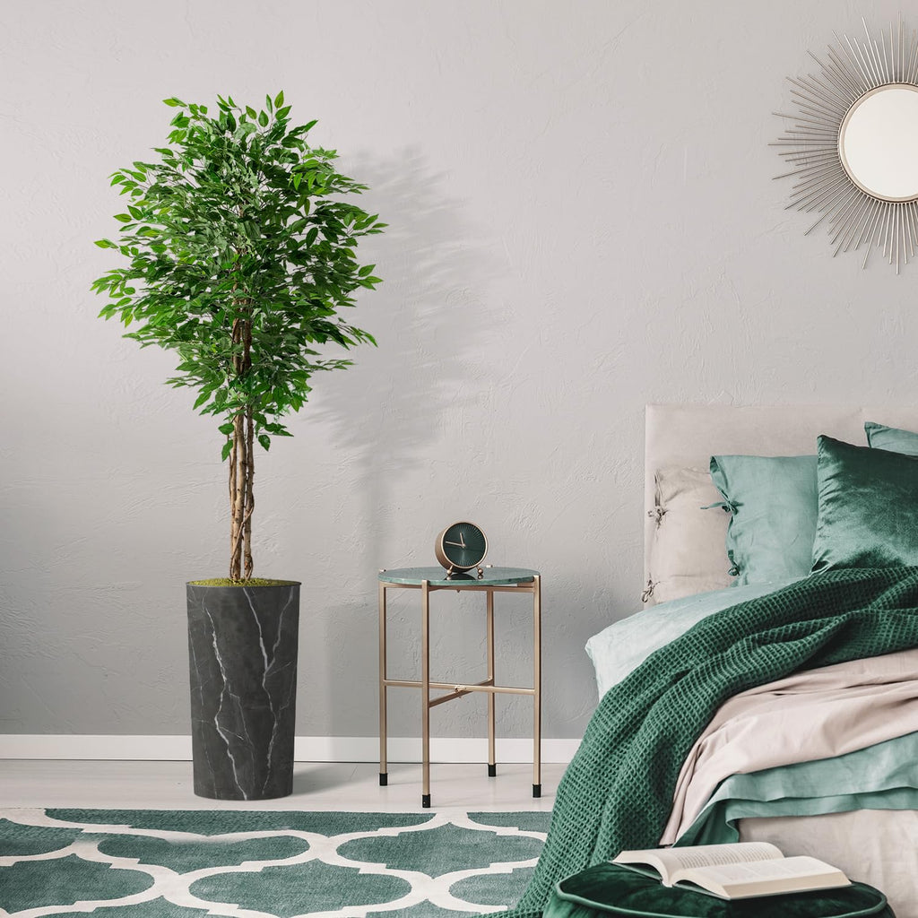 Artificial Tree in Modern Granite Effect Planter, Fake Ficus Silk Tree for Indoor and Outdoor Home Decoration - 75"