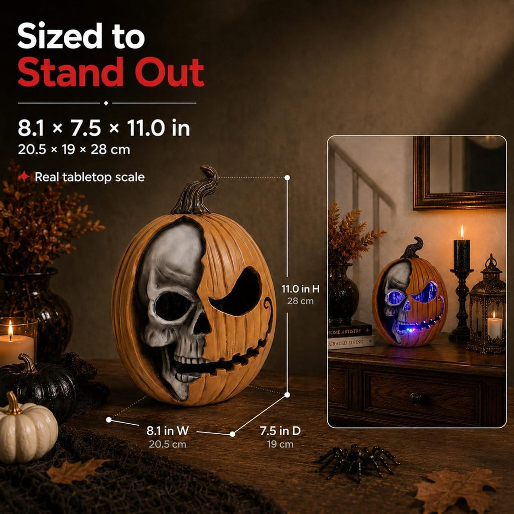 Light Up Jack O Lantern, Pumpkin Skull Halloween Home Decorations