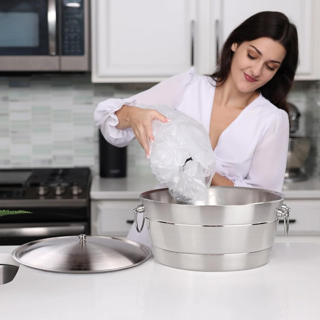 Insulated Stainless Steel Ice Bucket with Lid for Parties, 12Qt Brushed