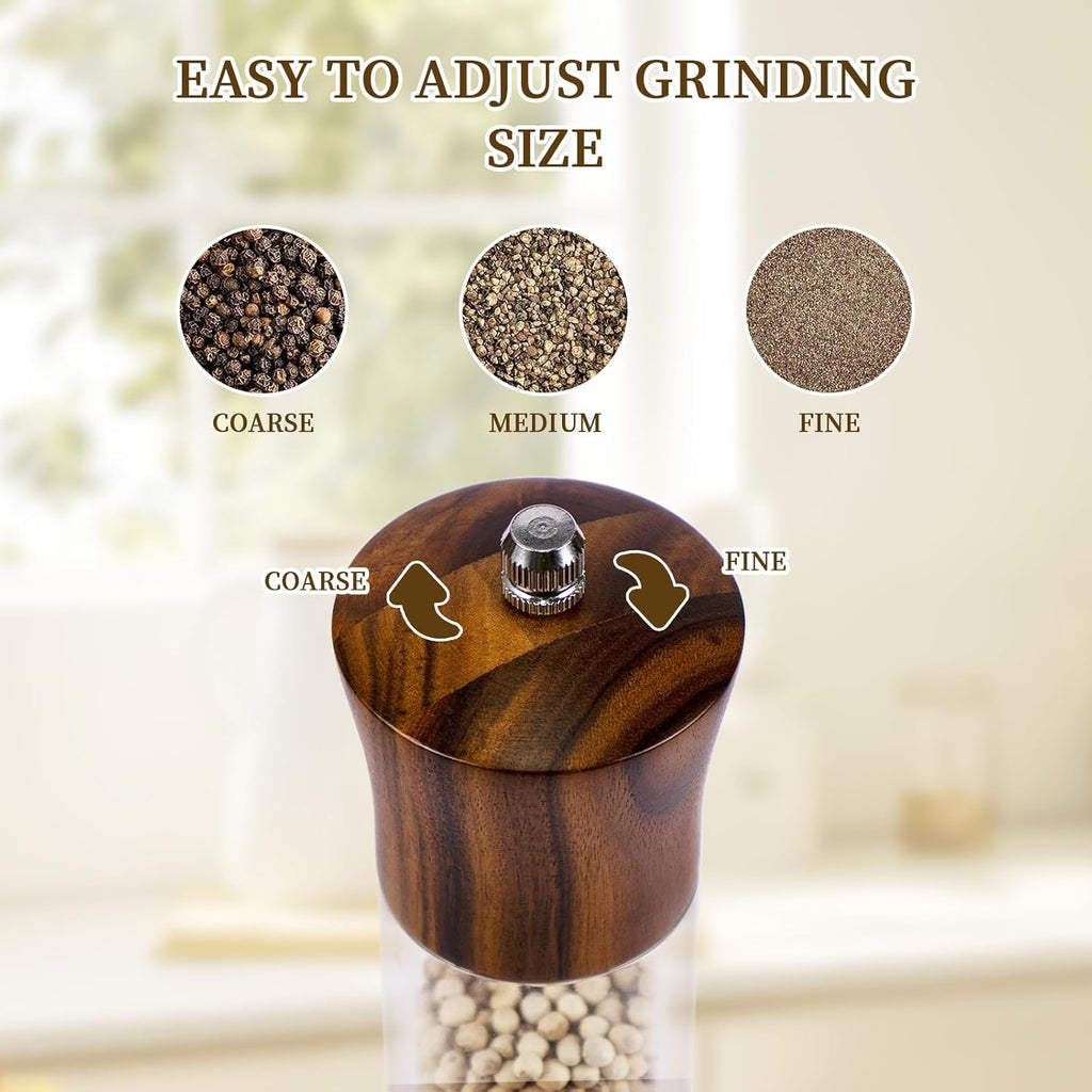 Acacia Wood Premium Acrylic Salt and Pepper Grinder Set 8 Inches - Set of 2