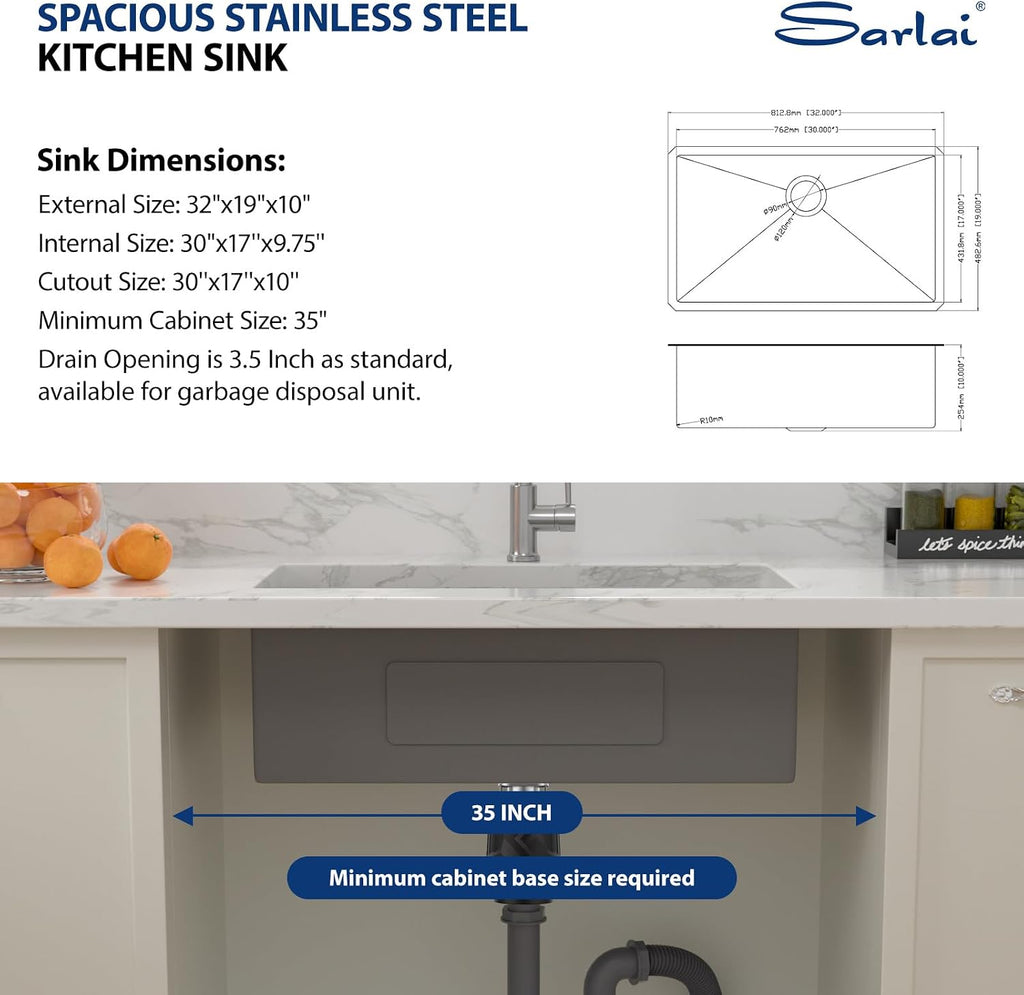 32 Undermount Kitchen Sink Stainless Steel - 32x19 Kitchen Sink Single Bowl Undermount Sinks 16 Gauge Round Corner