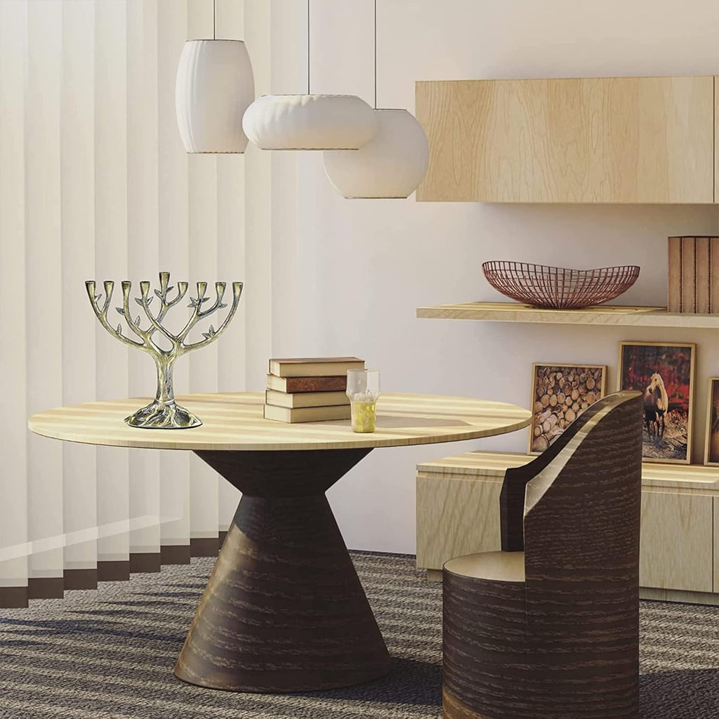 Hanukkah Tree of Life 9 Branch Candle Holder - Tall Textured Antiqued Bronze & Silver Finish Jewish Candlestick