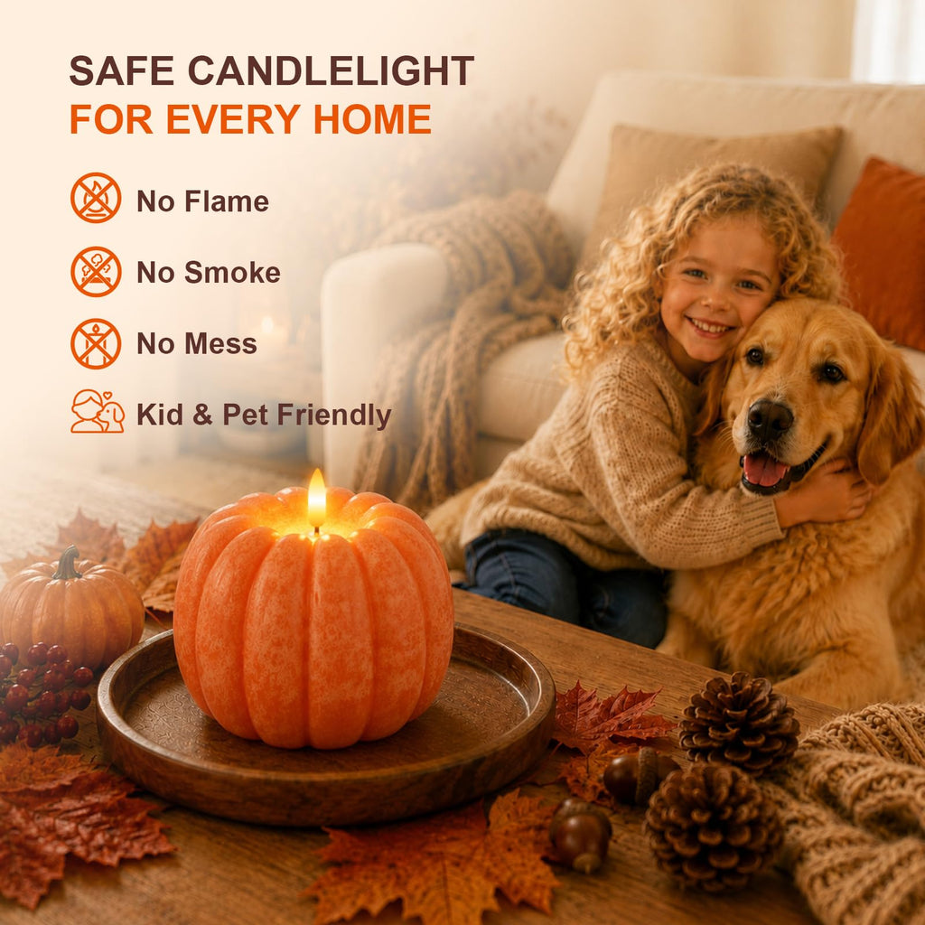 Fall Decor, Fall Decorations Large Flameless Pumpkin Candle Orange