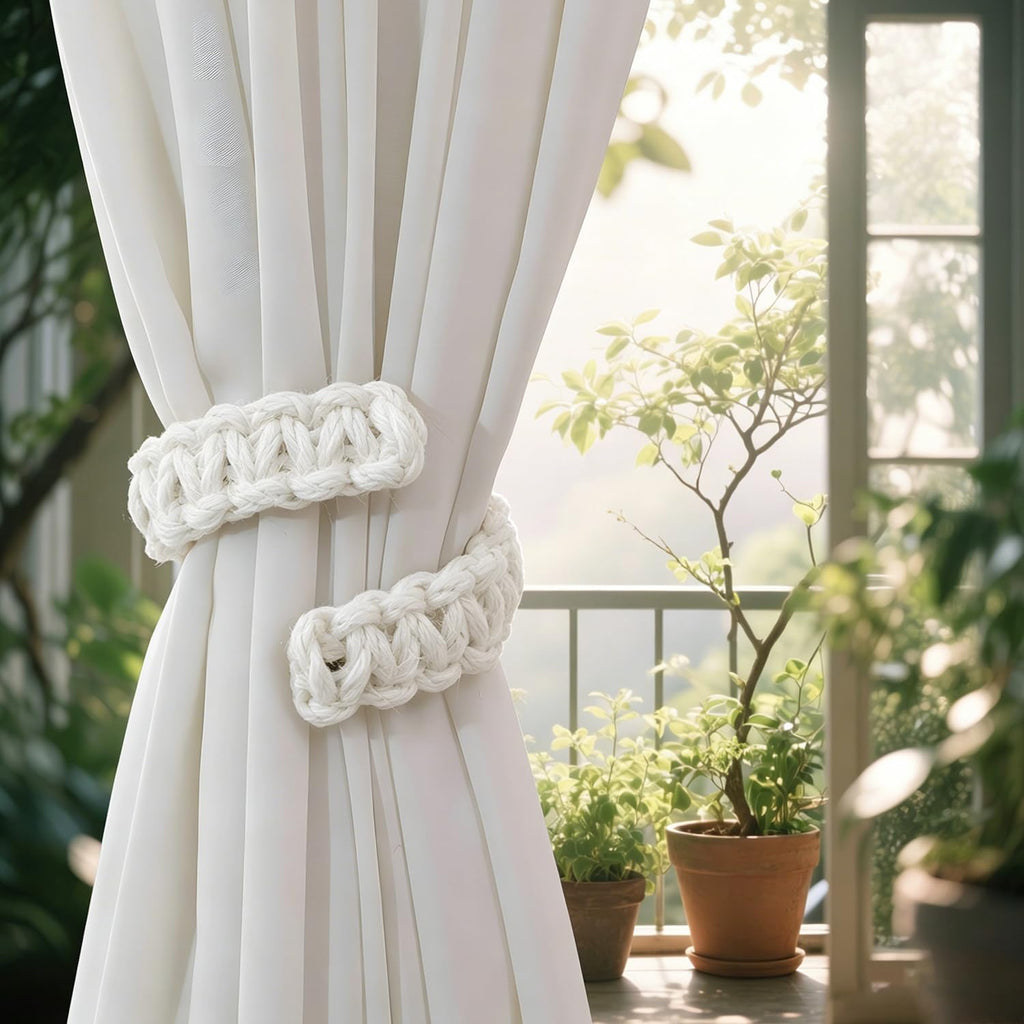 Braided Curtain Tiebacks, Boho Handmade Curtain Holdbacks - 4 Pack