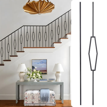 10 Pack Wrought Iron Balusters for Staircase Interior, 44" x1/2" Hollow Deck Spindles Stair Railing Indoor - Metal