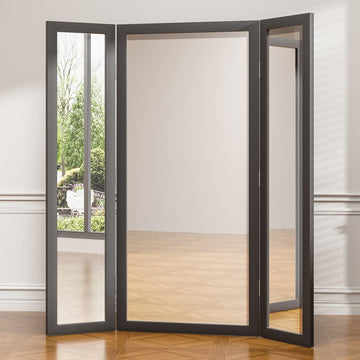 Trifold Full Length Mirror 71"x67", 3-Way Standing Folding Mirror with Tempered Glass, 3 Panel Oversized Extra Large