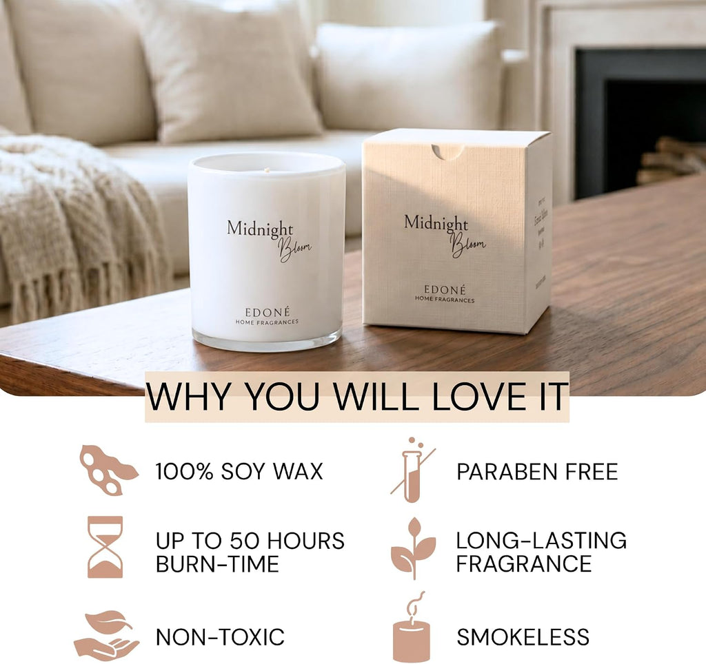 Midnight Bloom Premium Scented Candle, Myrrh & Oud, 8 oz, Designed in Rome,100% Soy Wax Jar Candle, 45+ Hour Burn - Set of 8