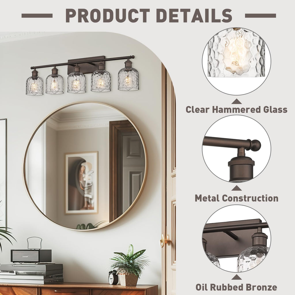 35 Inch Farmhouse Bathroom Lighting Fixture, 5-Light Bathroom Vanity Light, Oil Rubbed Bronze Finish with Clear
