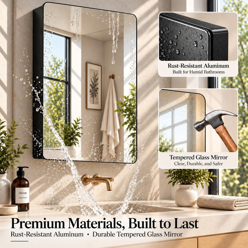 16x24 Medicine Cabinet with Mirror, Recessed/Surface Mount