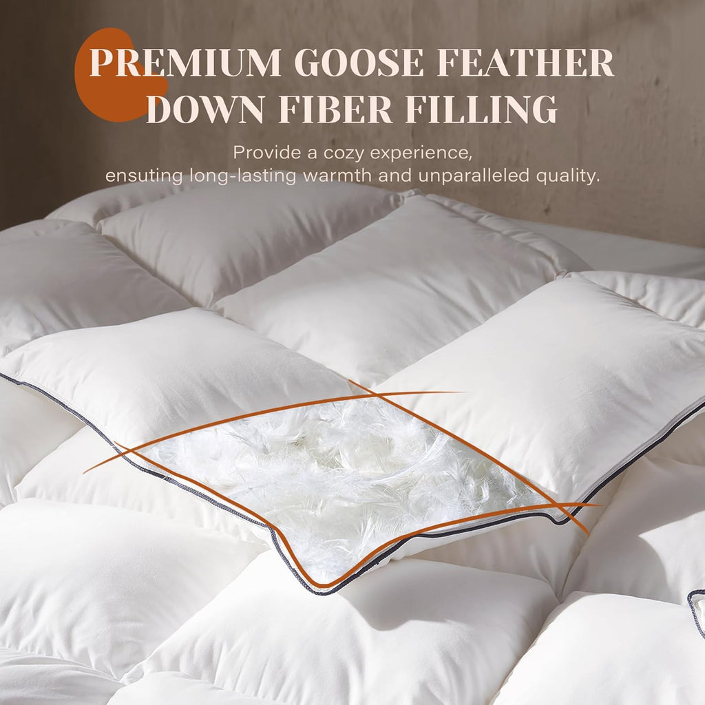 Goose Feather Down Fiber Cotton Comforter Queen, Ultra-Soft Duvet Insert, Hotel Collection White Qui