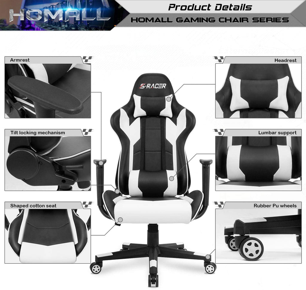 Gaming Chair, Office Chair High Back Computer Chair Leather Desk Chair Racing Executive Ergonomic Adjustable Swivel