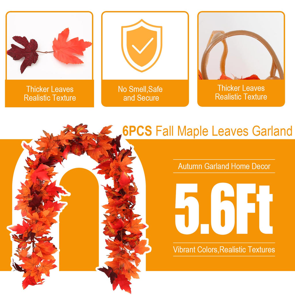 6 Pack Fall Garland with Red Leaves