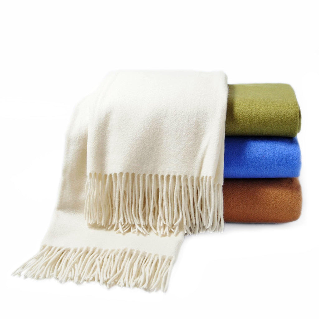 Premium Cashmere Throw Blanket with Fringe (Ivory)