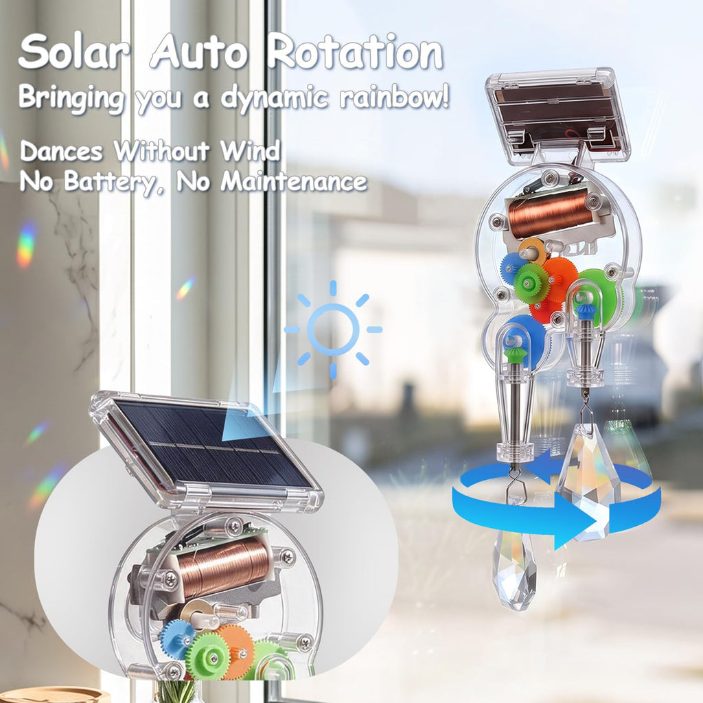 Solar Powered Rotating Prism Suncatcher, Replaceable Heart-Shaped Prism, Double Crystal Window Decor, Vibrant Home &