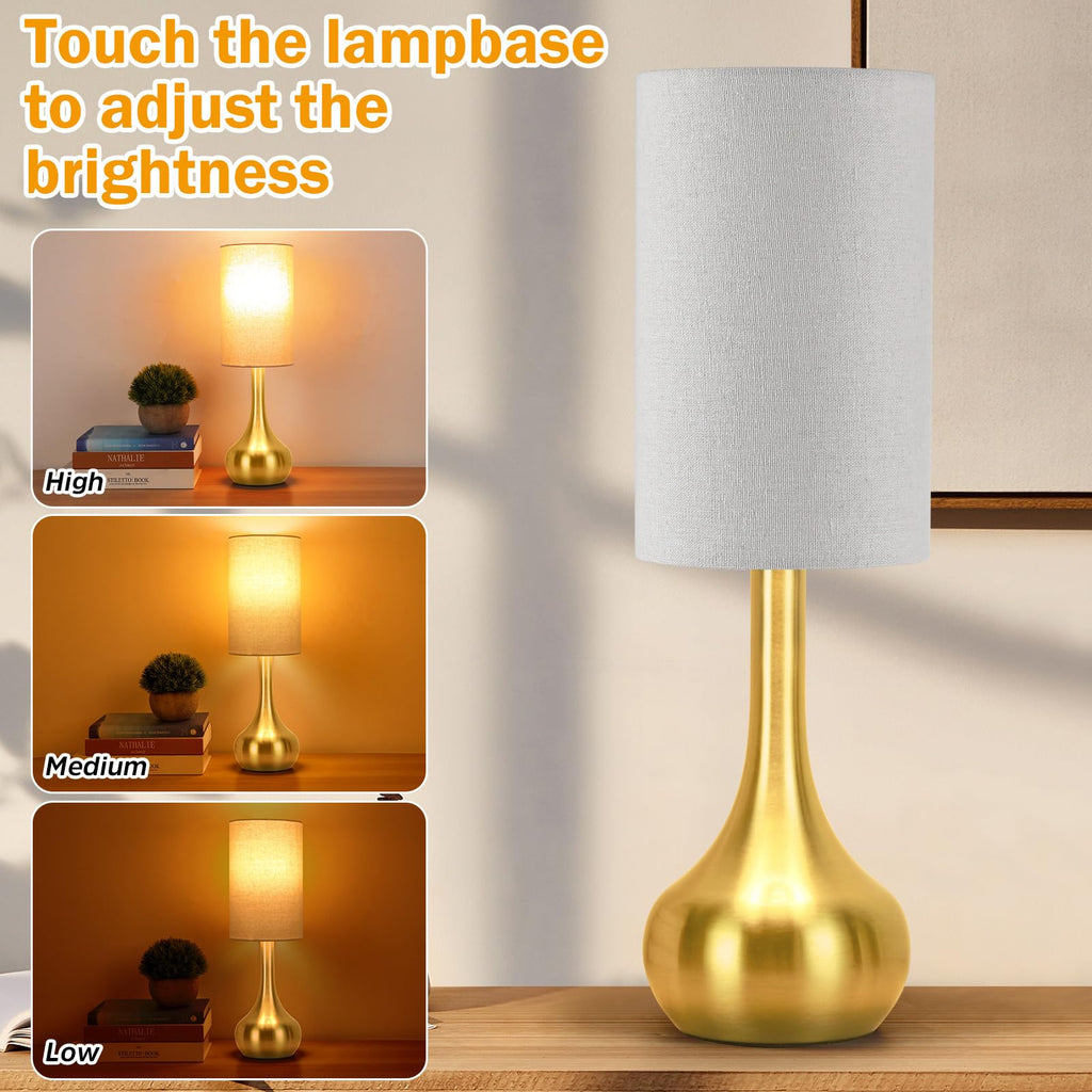 Touch Gold Table Lamp for Nightstand, 3-Way Dimmable, Space Saving & No Assembly Required, Upgraded Small Bedside