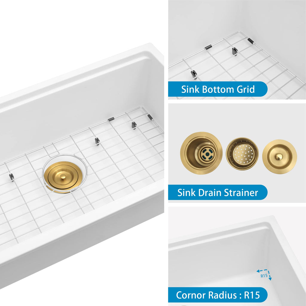 White Undermount Kitchen Sink 30 Inch, Workstation Granite Sink