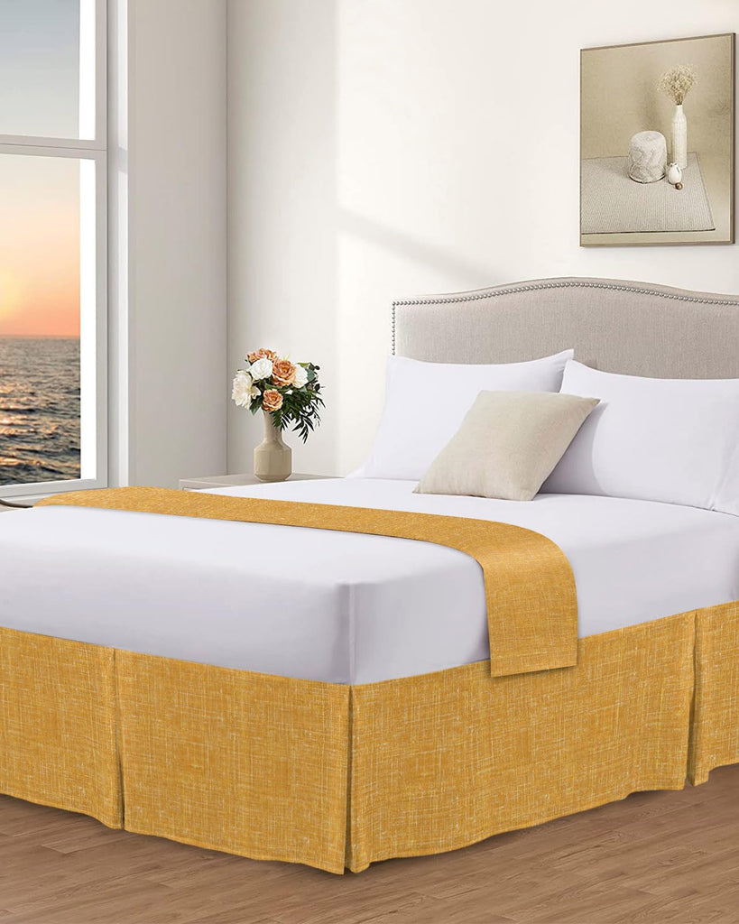 Bed Skirts 16 Inch Tailored Drop Gold Linen Fabric Wrap Around Bed Skirt with Split Corners
