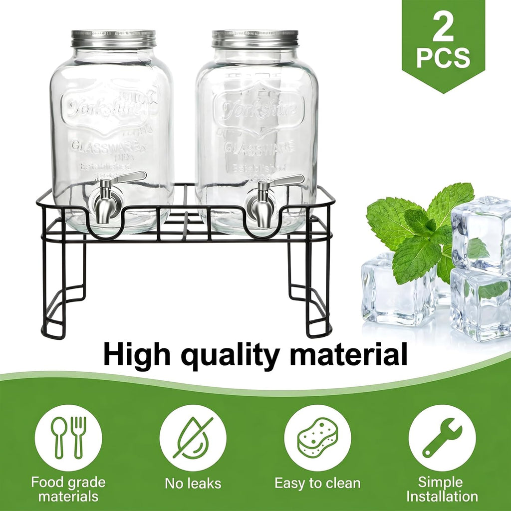 1-Gallon Drink Dispenser,2 Pack Glass Drink Dispenser with Tin Lid - Set of 2