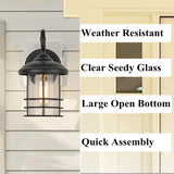 1-Pack 5.5" Narrow Oil Rubbed Bronze Outdoor Wall Sconce, 9.8" Rustic Farmhouse Porch Light with Seedy Glass