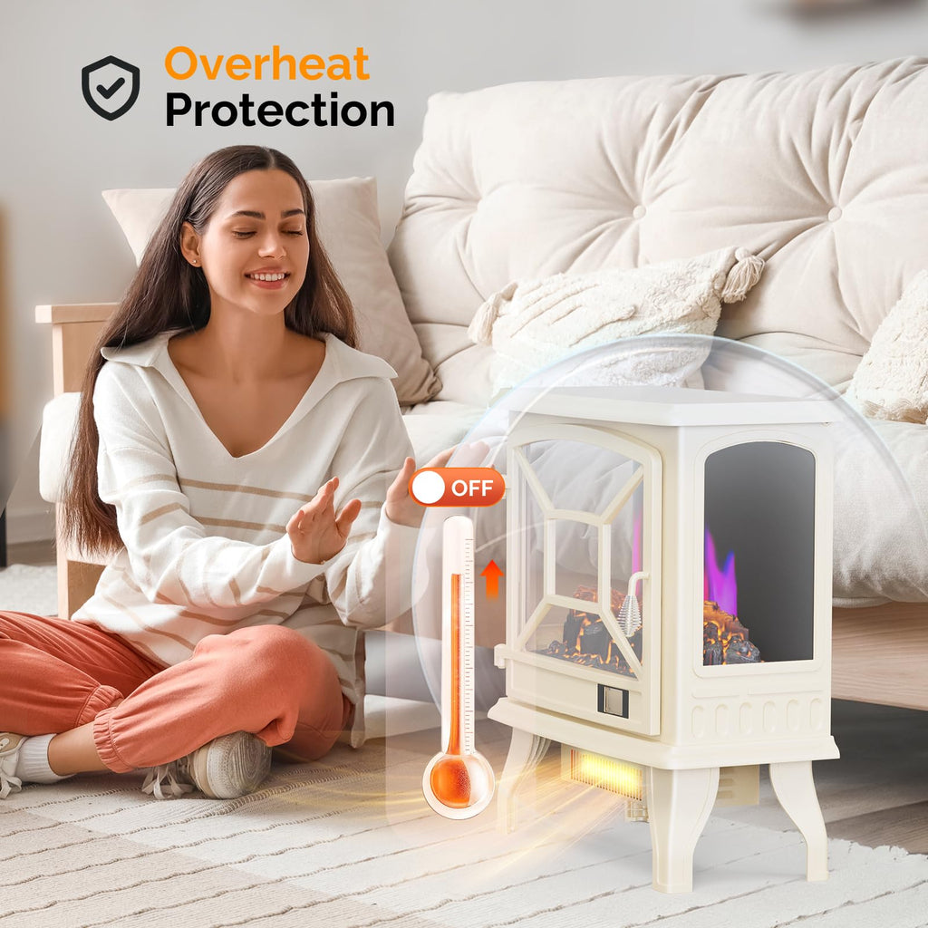 1400W Electric Fireplace Stove Space Heater, 23''H Portable Freestanding with 68°F-95°F Temp Control, 3D Realistic