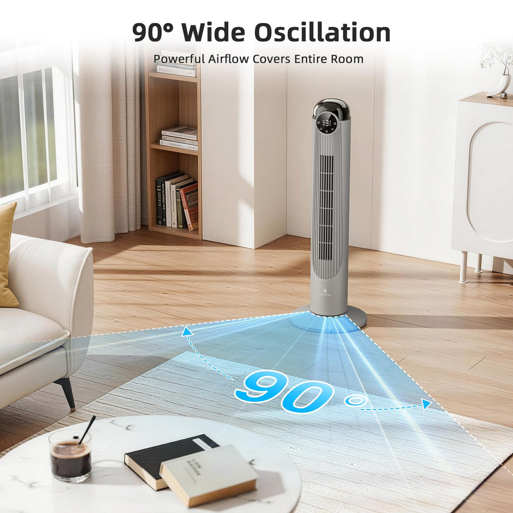T36 Tower Fan, 36 Inch DC Brushless Motor Bladeless Oscillating Fan with Remote, 6 Speeds & 4 Modes,LED Display, 9H