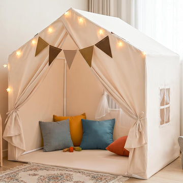 Kids Play Tent with Star Lights & 2 Windows, Large Reading Nook & Playhouse for Indoor & Outdoor Use, Play Tent