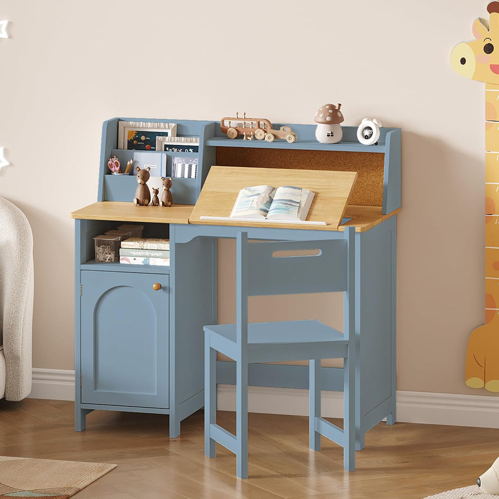 Kids Study Desk and Chair Set with Tiltable Desktop for 3-8 Years