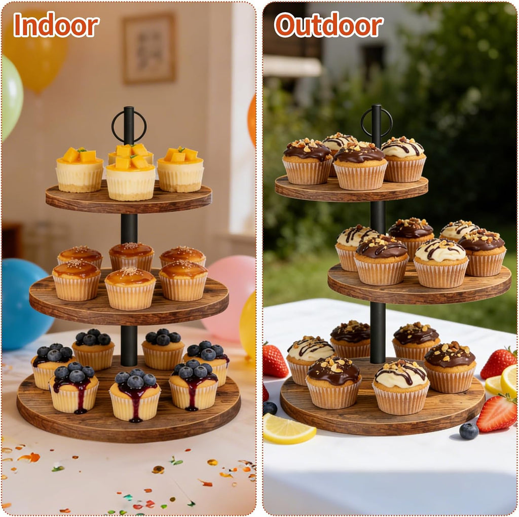 Cupcake Stand, 3 Tier Cake Stand Rustic Dessert Table Display Set, 2 Pack - Set of 2