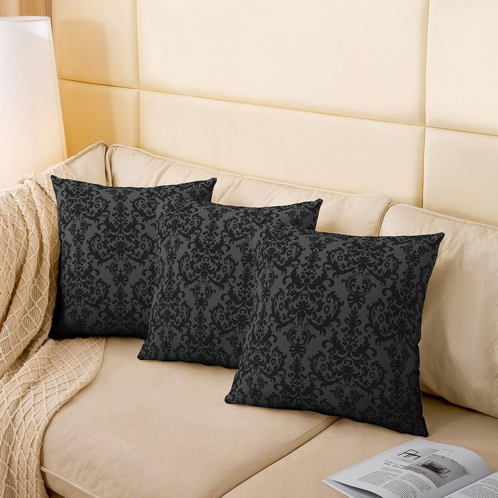 Set of 2 Adults Black Damask Pillow Covers Antique Victorian Baroque Pillow Covers 18x18 Gothic Vintage Floral Throw