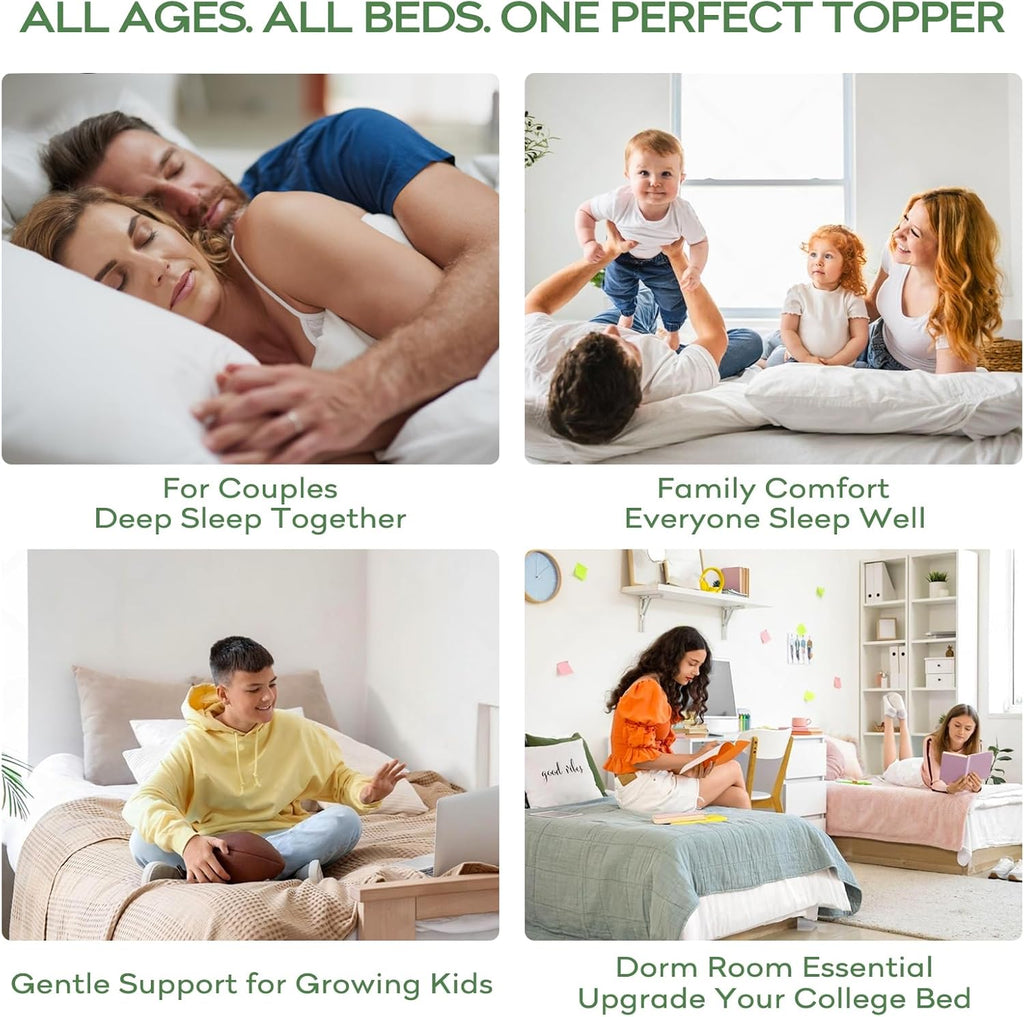 King Bamboo Viscose Cooling Mattress Topper, White | Soft Quilted Comfort, Pillow Top Mattress Pad, Plush Down
