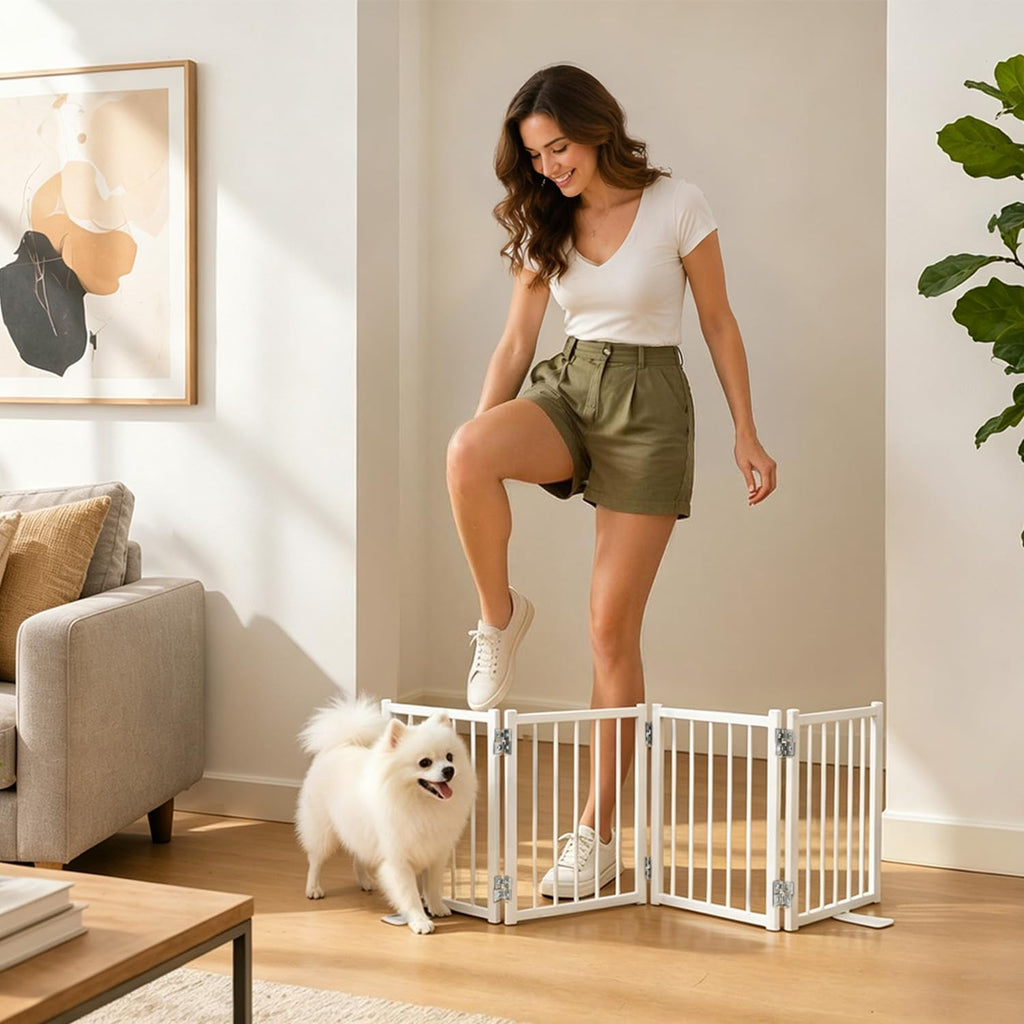 Free Standing Small Dog Gate Indoor, Short Foldable Dog Gate for Stairs