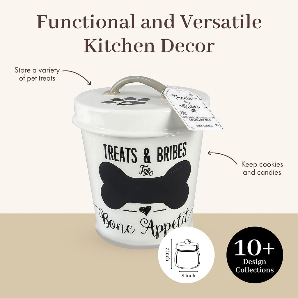 Ceramic Dog Treat Jar Counter, Pantry & Pet Feeding Station, Airtight Pet Treat Storage Container with Lid, 80