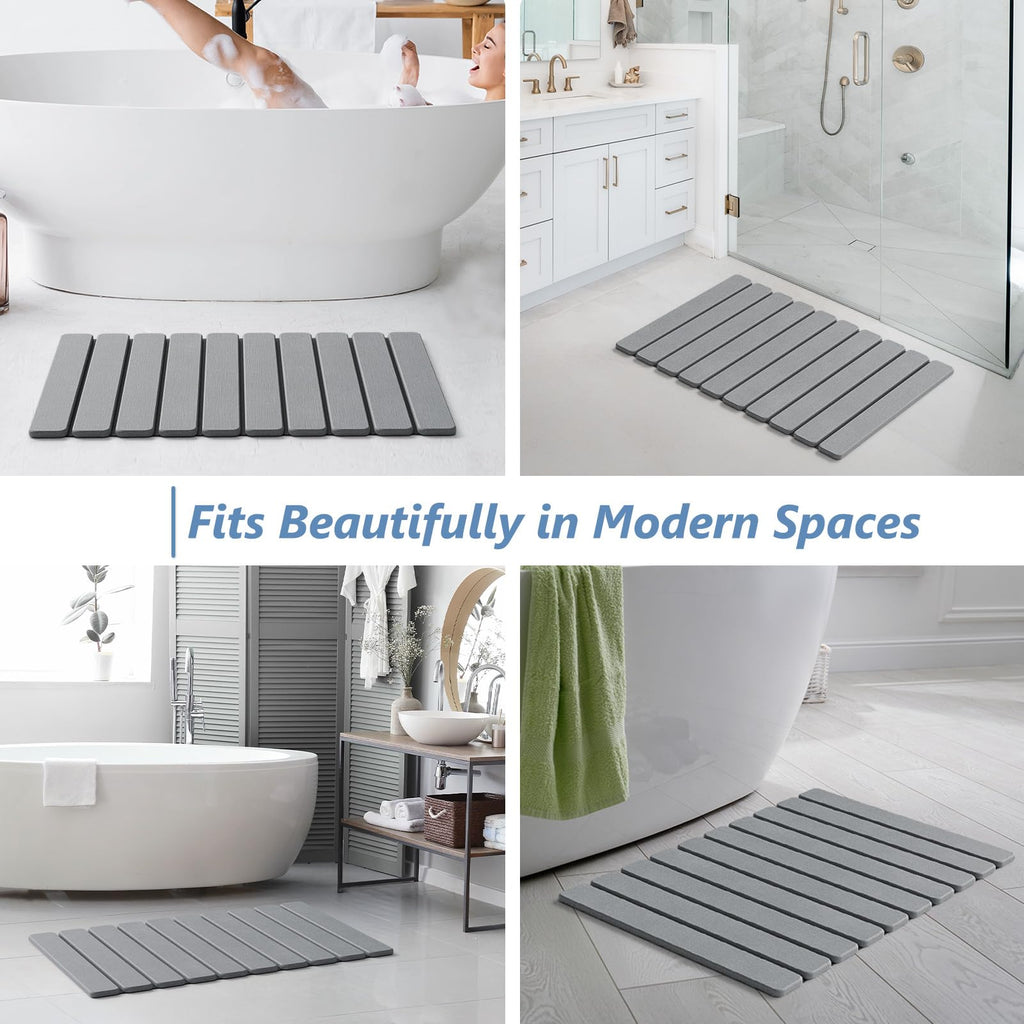 Foldable Stone Bath Mat, Diatomaceous, 23.6"x15.5", Grey