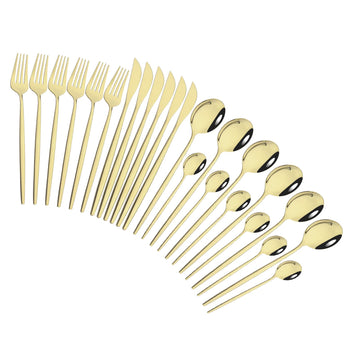 24pcs Silverware Flatware Sets, Mirrored Stainless Steel Cutlery Set, Spoons Forks Knives, Modern Design, service for