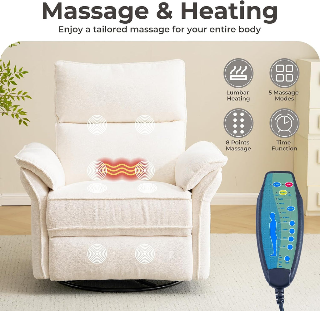 Oversized Power Recliner Chair Swivel Glider with Massage and Heat