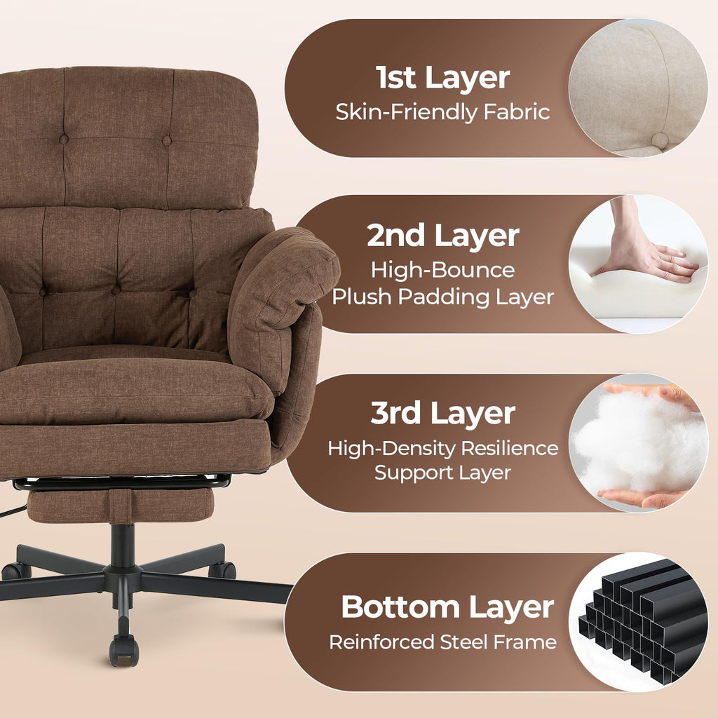 Criss Cross Office Chair with Foot Rest, Big and Tall Desk Chair with Flip Armrests for Pets & Cross Legged Sitting