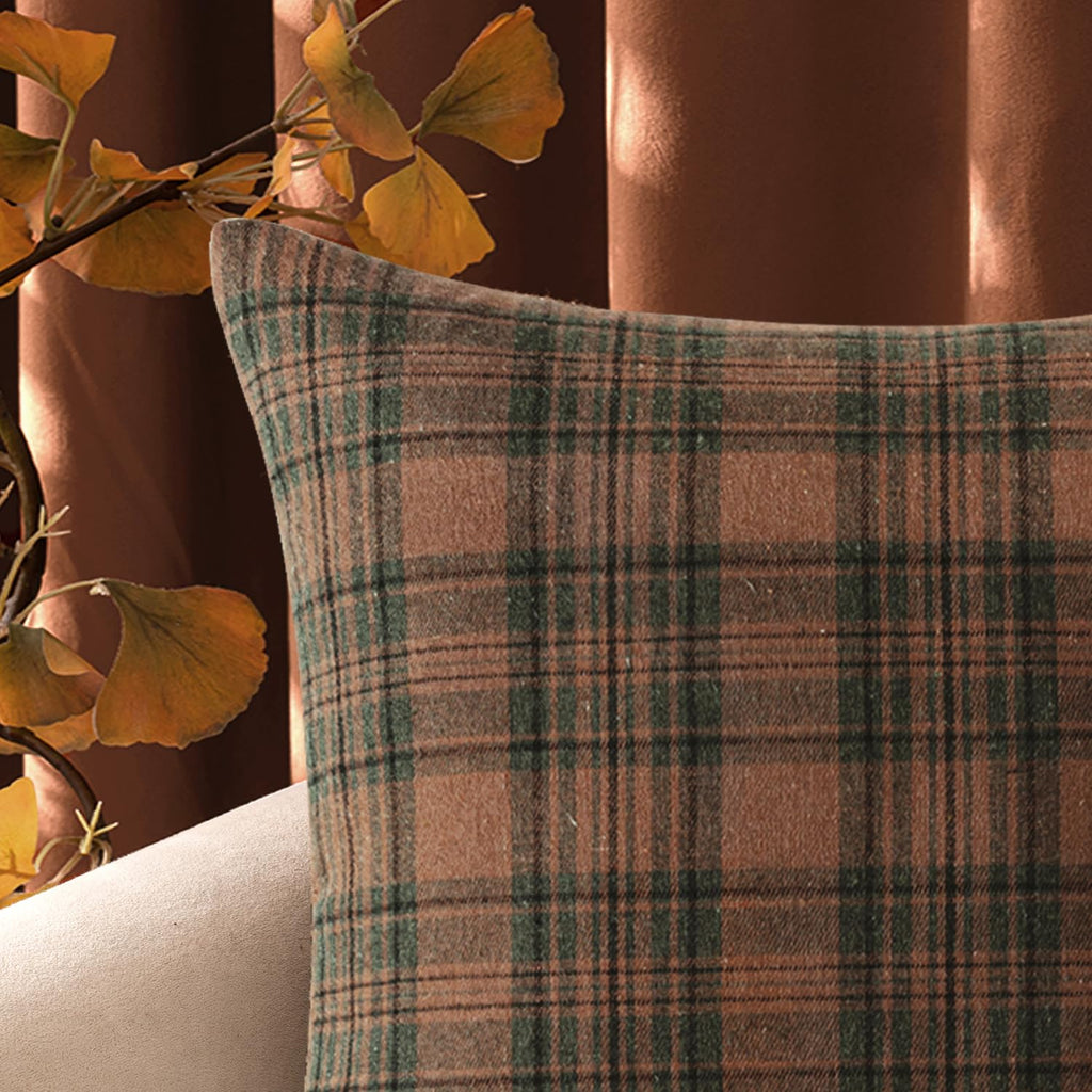Fall Plaid Pillow Covers Scottish Tartan 12x20 Terracotta Brown