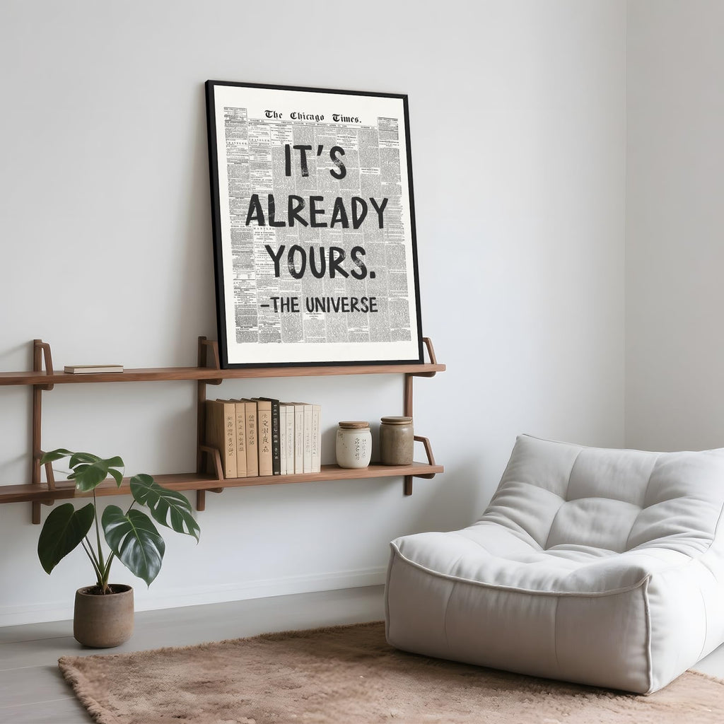 Framed Black And White Retro Newspaper Wall Art Motivational Office Decor