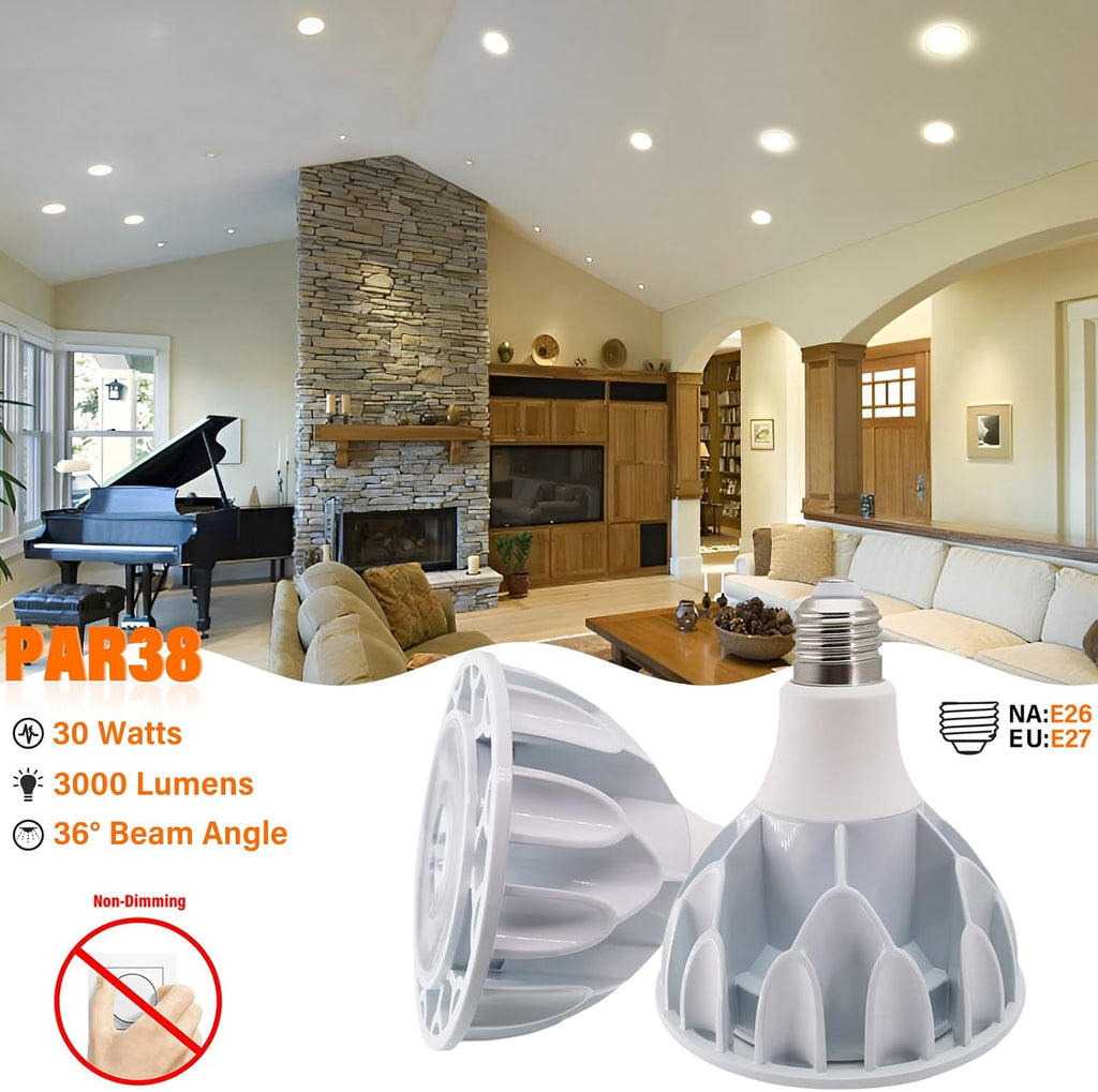 PAR38 Flood Light LED Bulb 30 Watt COB Grow Lights 3000 Lumens Spotlight, 36° Beam Angle, AC 85V-265V, Non-Dimmable