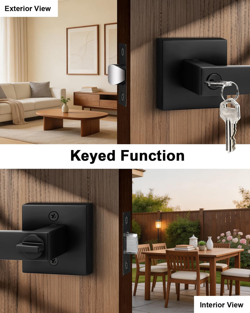 Entry Door Levers Matte Black with Different Keys, Heavy Duty Hardware for Exterior Front and Back Door,Lockable