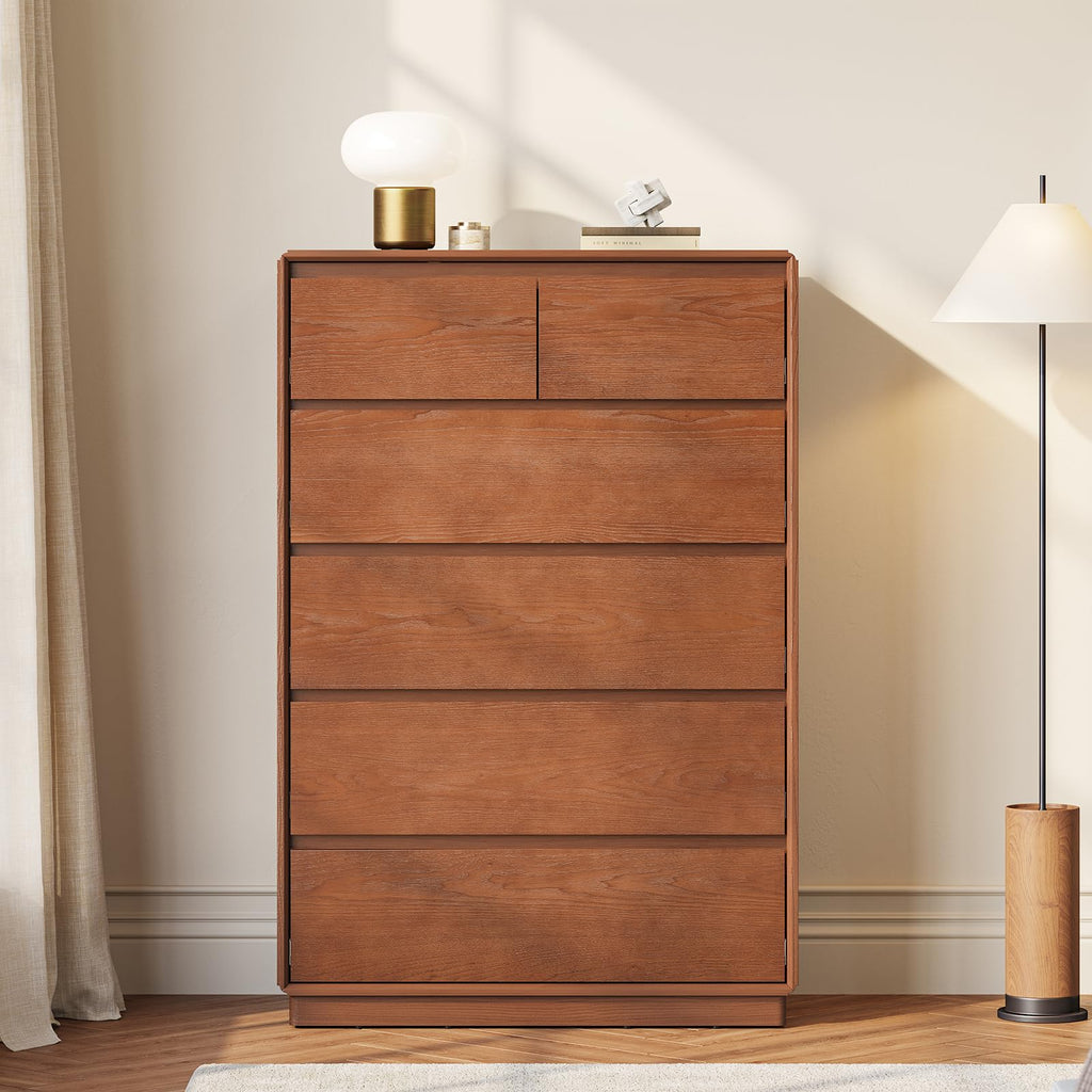 Solid Wood Dresser, 45.3" Tall Mid Century Modern Dresser, Brown