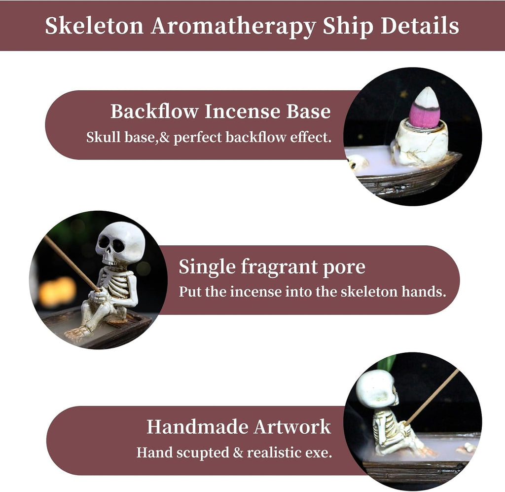 Incense Burner, backflow Incense Burner,Skeleton Ship Incense Holder,Hand-Carved Decorations,Cool Room Decorations