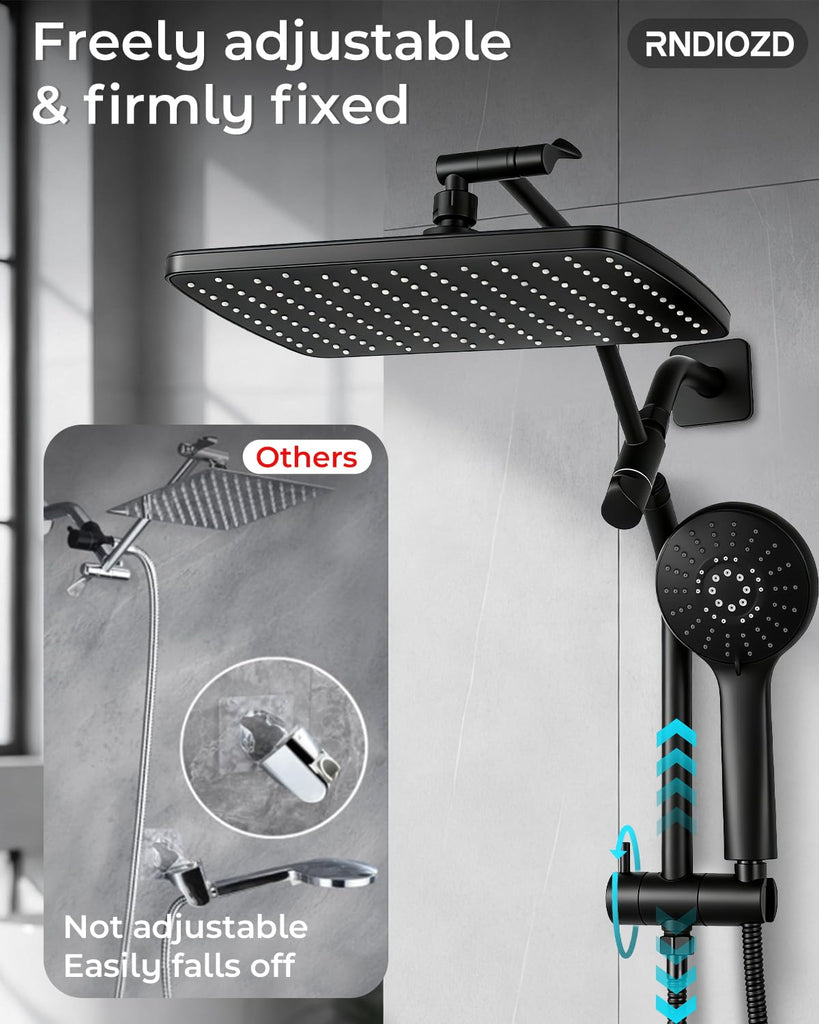 Shower Head with Handheld,High Pressure Black Slide Bar Shower Head