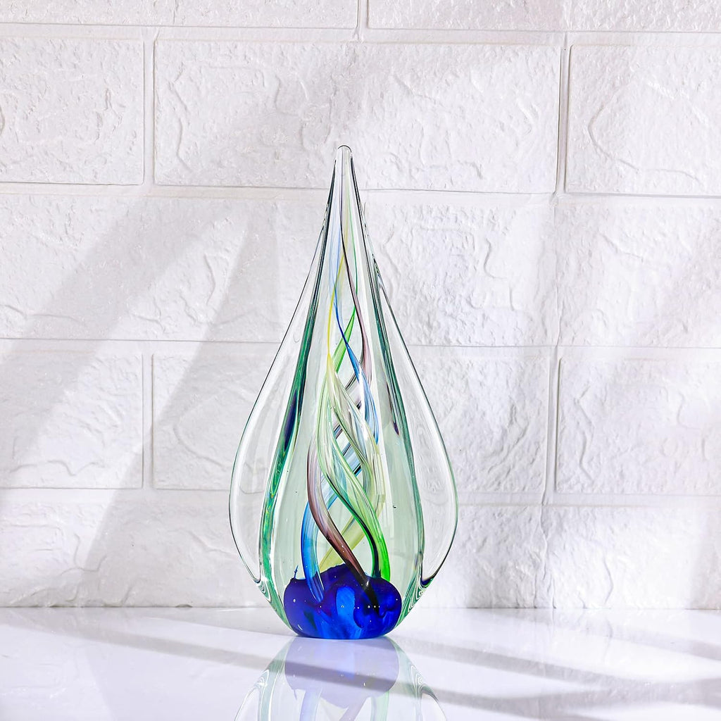 9" Tall Sculpture Hand Blown Glass Decor, Paperweight Desk, Modern Glass Art Figurines Mediterranean Beach House